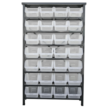 Regal mit Plastikboxen