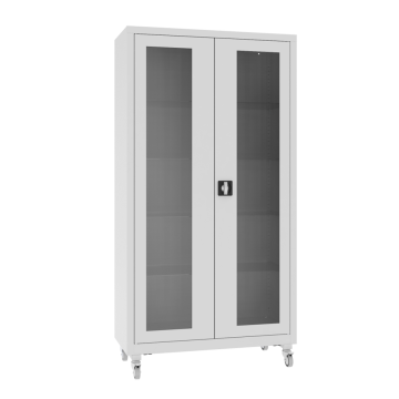 Glastürenschrank mit Metallböden und Rollen NSML 103 p