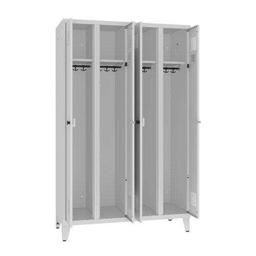 Négyajtós, hosszú ajtós fém öltözőszekrény lábakkal WZD 341