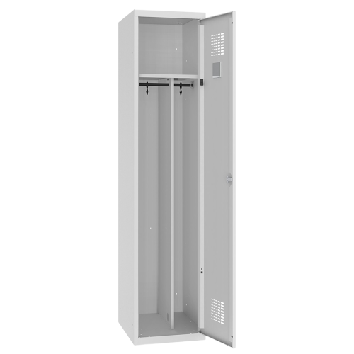 Kiárusítás – szürke fém öltözőszekrény 1 ajtóval és osztott belső térrel