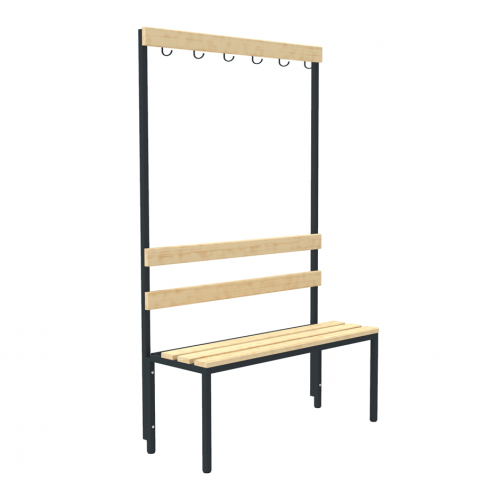 Jednostranná kovová lavička s drevenými doskami a vešiakmi na oblečenie Lsz 1
